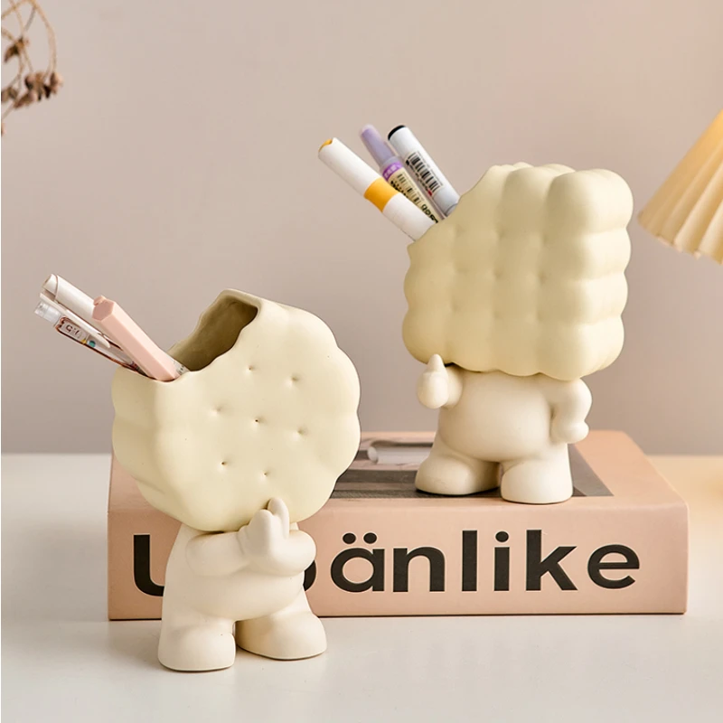 

Multifunctional Storage Tube Decoration, Creative Biscuit, Ceramic Character, Pen Holder, Living Room, Desktop, Makeup, Brush