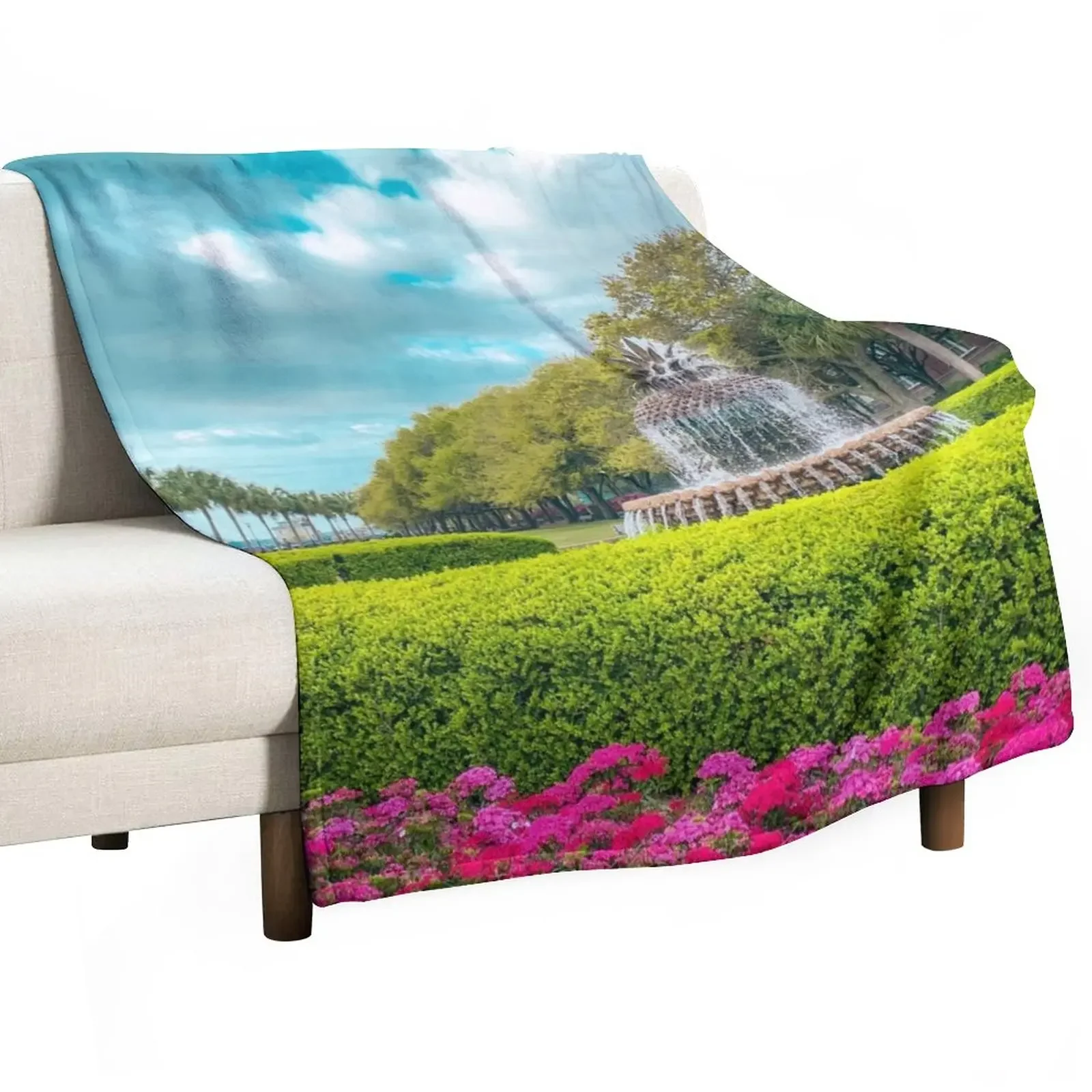 

Waterfront Park and Pineapple Fountain, Charleston Throw Blanket Warm Shaggy Blankets