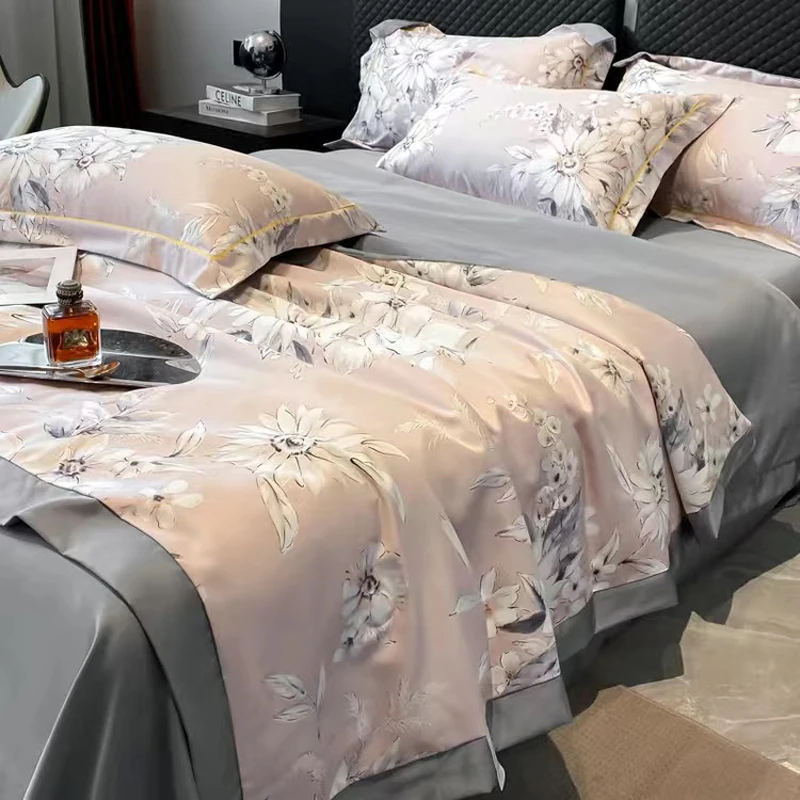 Nordic Style Summer Quilt Silk Bedding Set Water Wash Silk Air Conditioning Summer Bedding Bed Sheets Pillowcases Four Piece Set