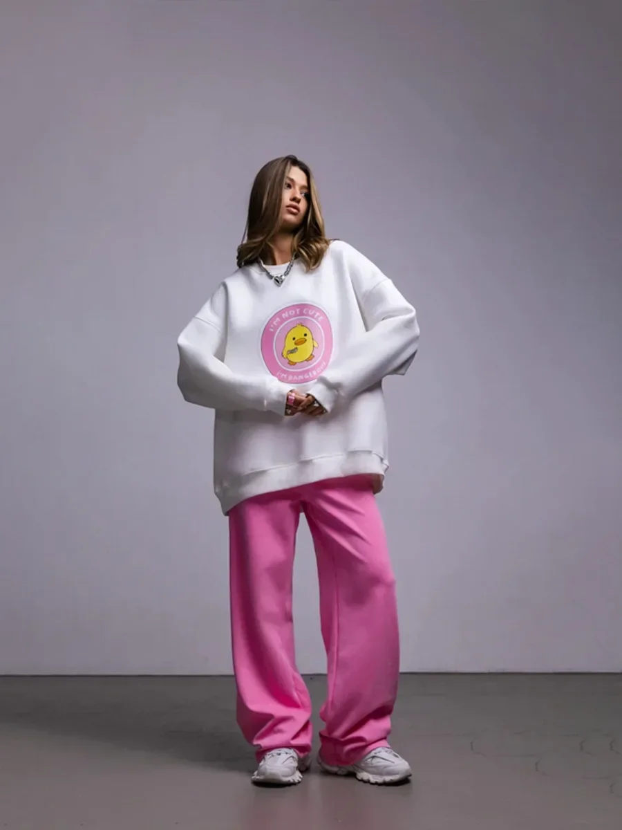 Bornladies Women's Loose Round Neck Sweatshirt Oversized Chic Printing Hoodies Casual Autumn Winter Warm Female Trendy PulloverT