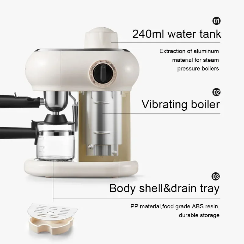 Electric High Pressure Steam Espresso Maker Semi-automatic Italian Coffee Machine 5bar Cappuccino Milk Frother Bubble Foam Cafe