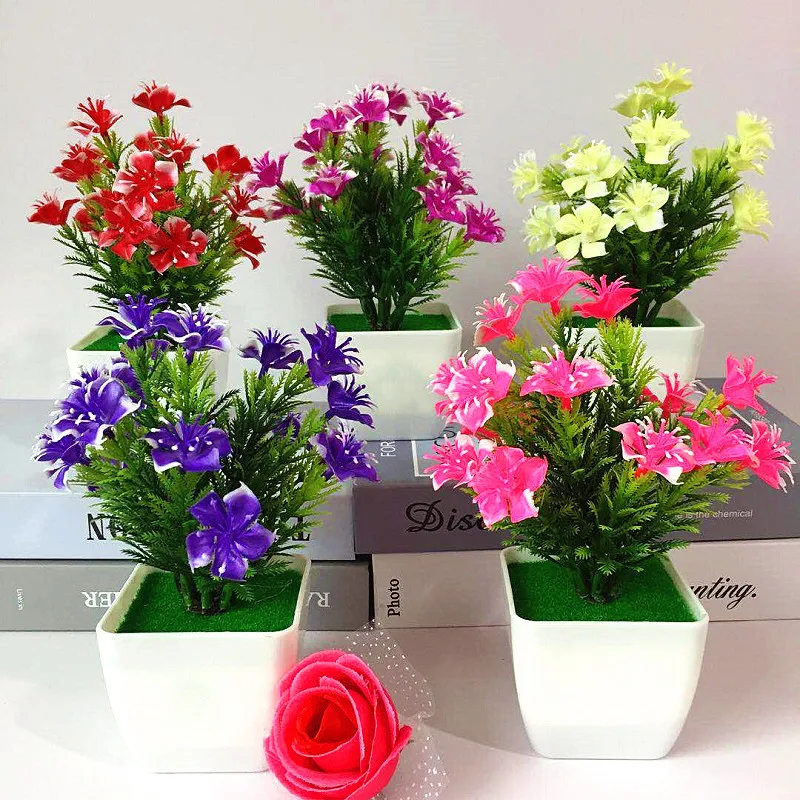 Artificial Plants Bonsai Small Flowers Pot