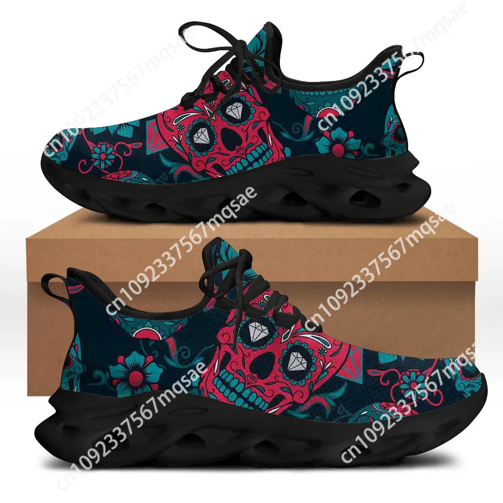 Sugar Skull Design Ladies Vulcanized Shoes Lightweight Lace Up Skull Print Custom Women Sneakers Casual Breathable Jogging Shoes 3