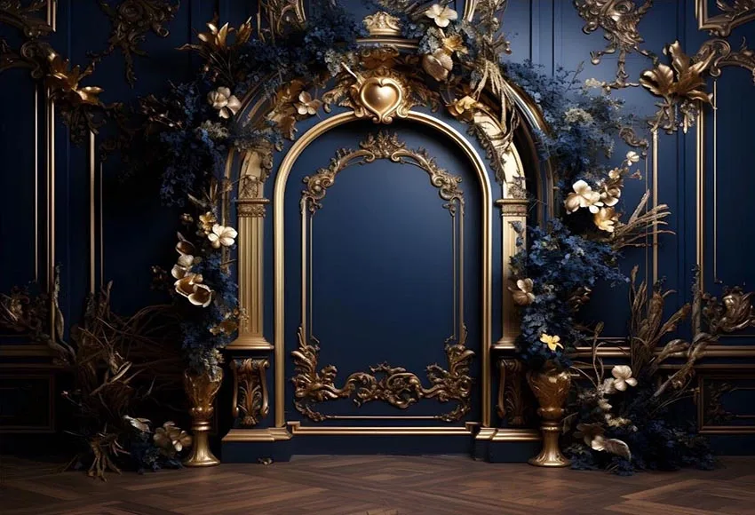 Luksusowa niebieska barokowa pokój urodziny dla dorosłych dekoracja portretu macierzyńskiego w stylu Mehofond zdjęcie tła Studio