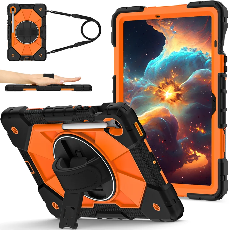 Shockproof Tablet Case with Pen Holder and 360° Rotation Strap