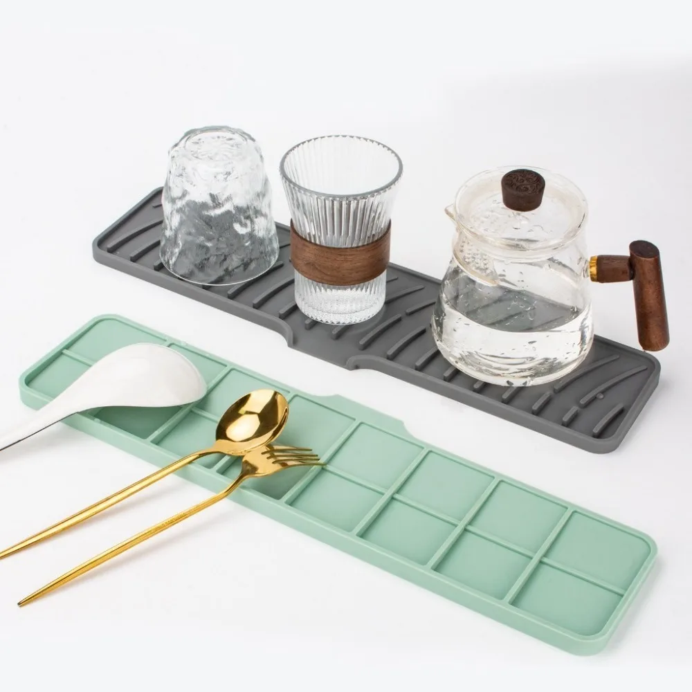 New Silicone Sink Splash Guard Anti-spray Multipurpose Drainage Mat with 5°Incline Slope Foldable Water Retaining Pad