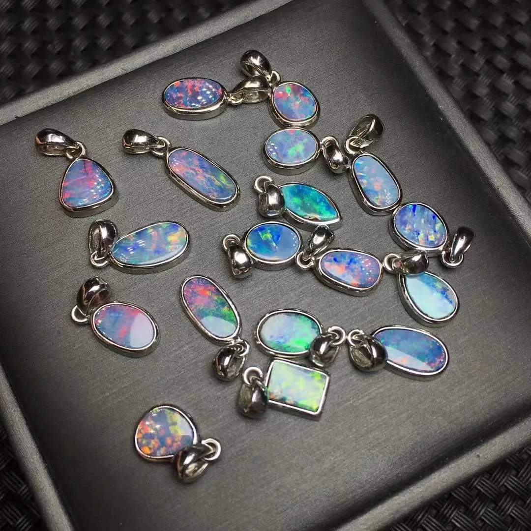 Unit One Piece 925 Silver Buckle With Natural Australian Opal Crystal Healing Random Shape Pendant 3