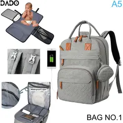 Deluxe Waterproof Diaper Backpack with Changing Station and Stroller Straps (A5 Grey)