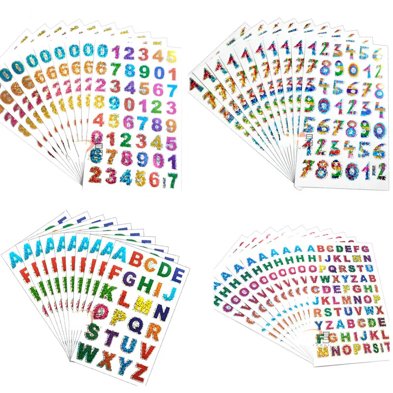 

10Sheets/bag Stationery Stickers Cartoon English Alphabet Letters Number Stickers Label Educational Toys for Students Book Decor