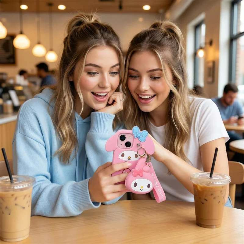 Cute Cartoon My Melody Silicone Phone Case with Key Chain