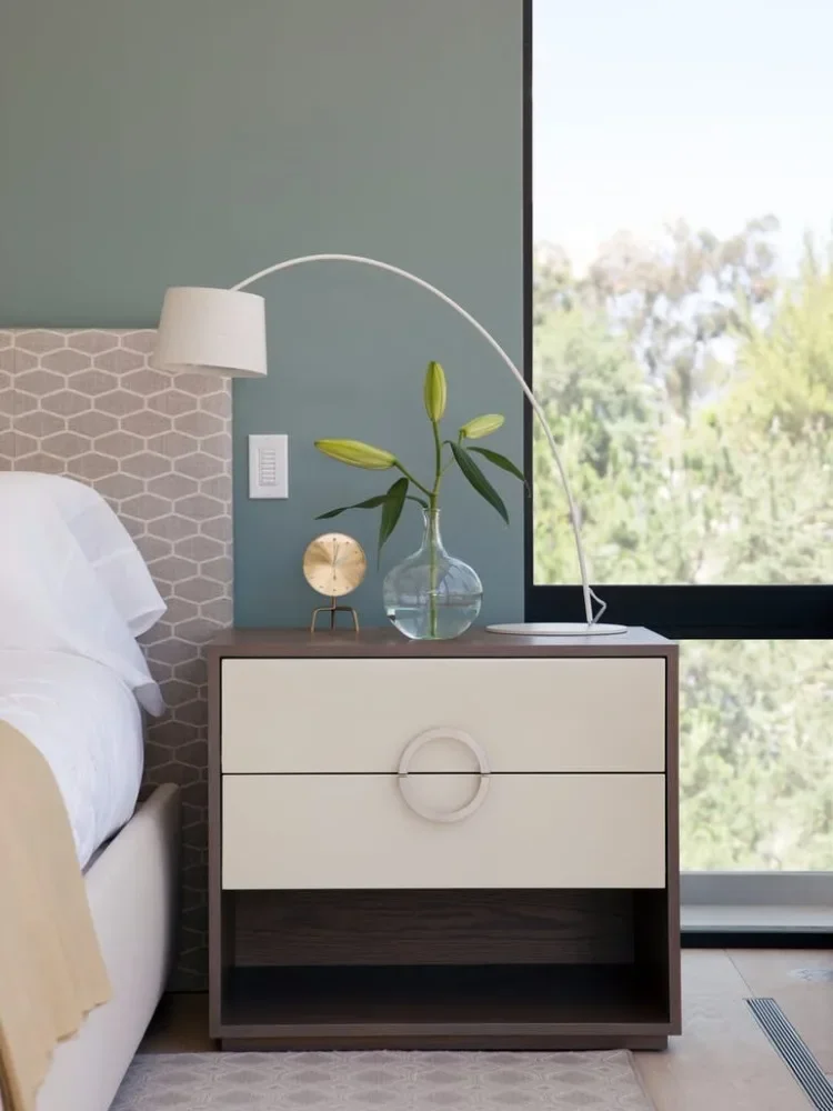 Wooden veneer two drawers bedside table cabinet