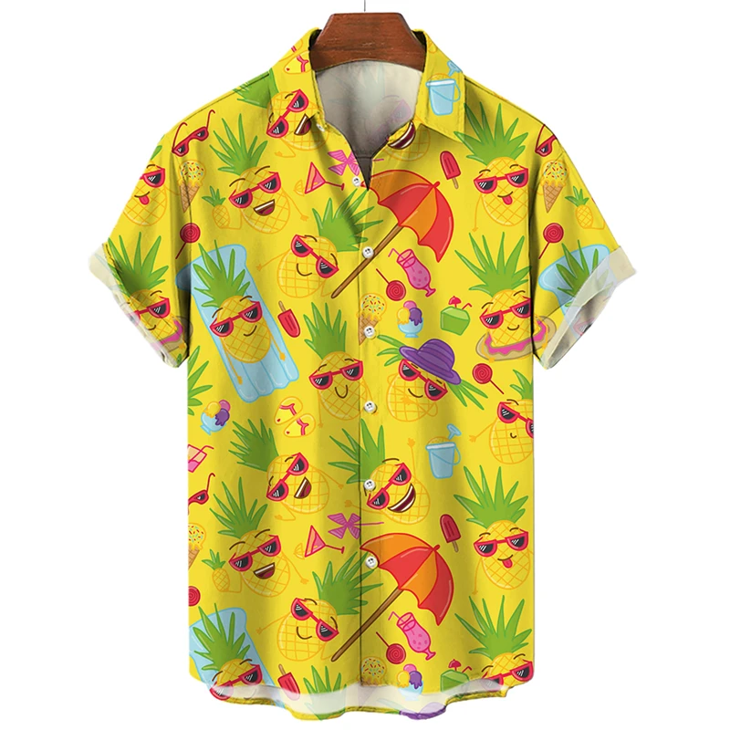 3D Printed Hawaiian Men Shirt Tropical Fruit Pineapple Women Short Sleeve Shirt Leisure Comfortable Top Vacation Beachwear Tops 5
