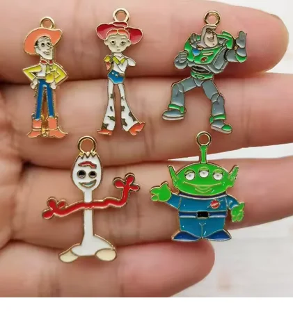 Set of 10 Gold Enamel Cartoon Charms for DIY Jewelry and Crafts