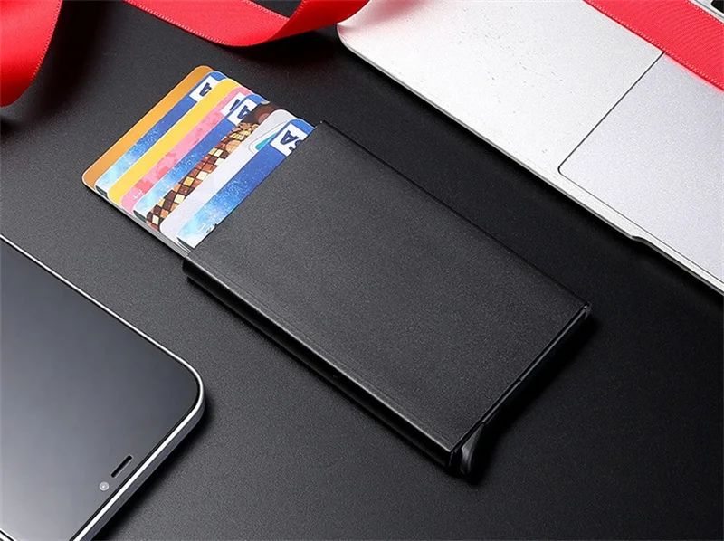 Edelstahl Kreditkartenhalter für Herren Schlanker Anti-Diebstahl Reise-ID-Kartenhalter für Damen RFID Geldbörse Metall-Etui Porte Carte Qualität – Detail 6
