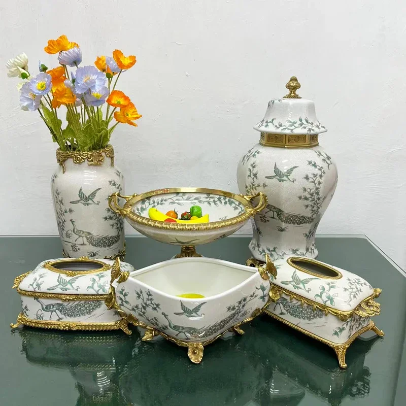 

Светильник роскошные фарфоровые высококачественные вазы с медным покрытием, цветочные вазы для гостиной, офисные сушеные цветы, обеденные столы, роскошная атмосфера