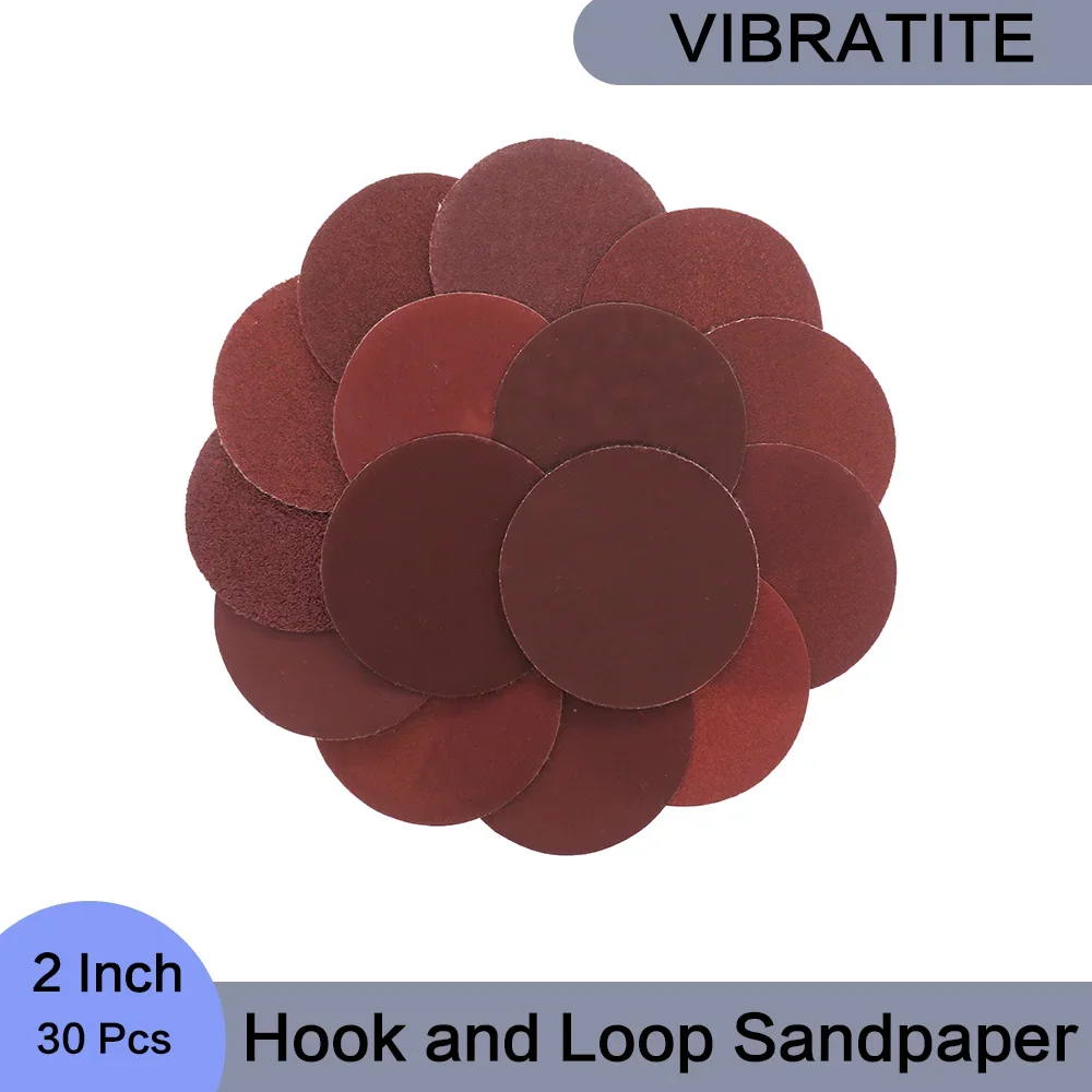 Versatile 2-Inch Hook & Loop Sanding Discs, 30 Pcs Assorted Grits