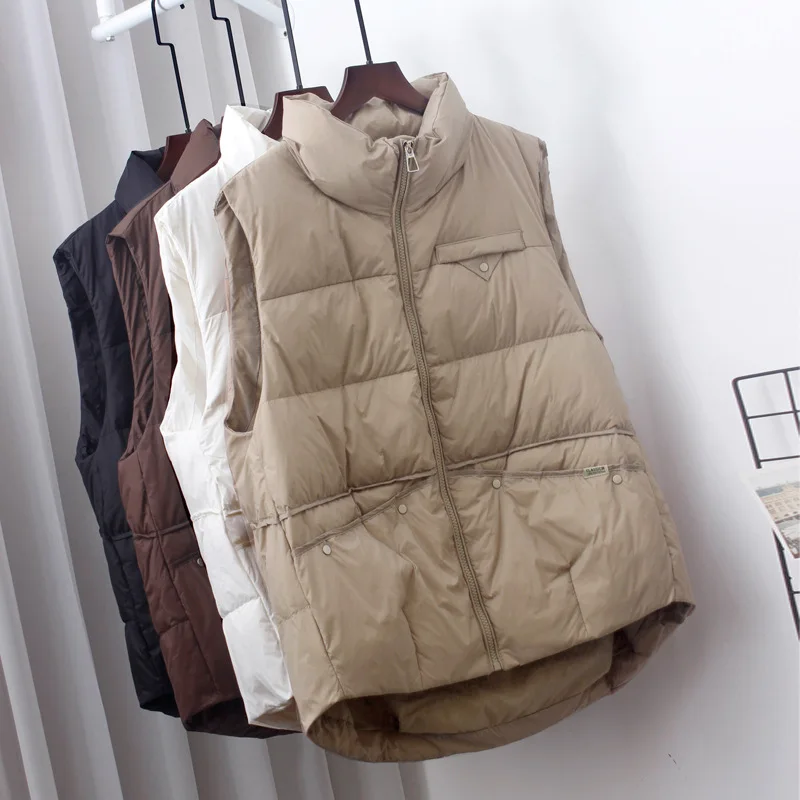 

Autumn Winter Ultra Light White Duck Down Vest Coat Parkas Women Warm Down Waistcoat Stand Collar Sleeveless Short Tank Jacket