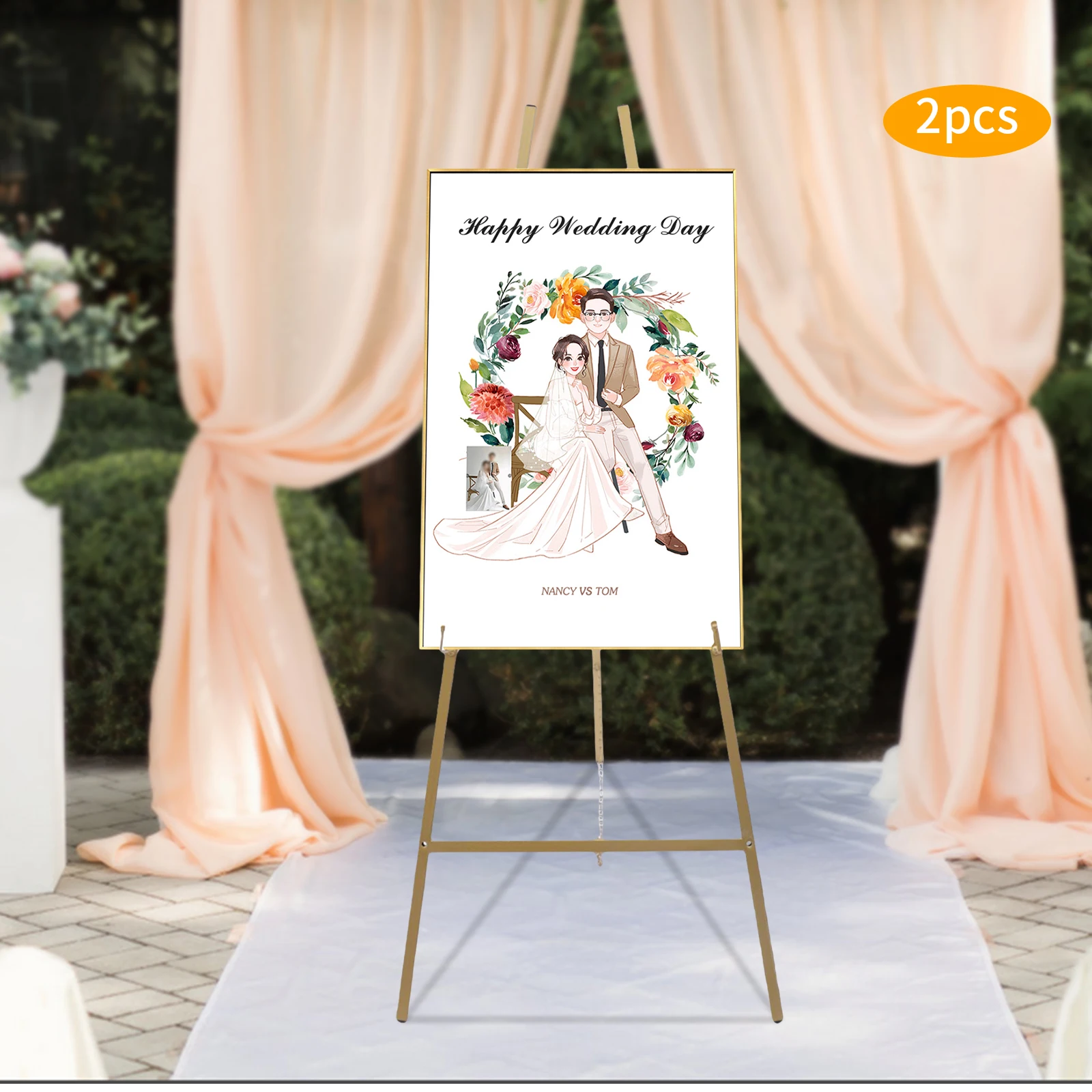 104X50cm2 Pcs Gold Wedding Photo Frame Display Stand Adjustable Suitable for Weddings, Celebrations, Shopping Malls