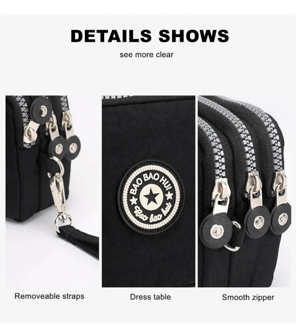 Solid Color Coin Purse Women Handbag Small Wallet Wrinkle Fabric Phone Purse Three Zippers Portable Make Up Bag coin purse