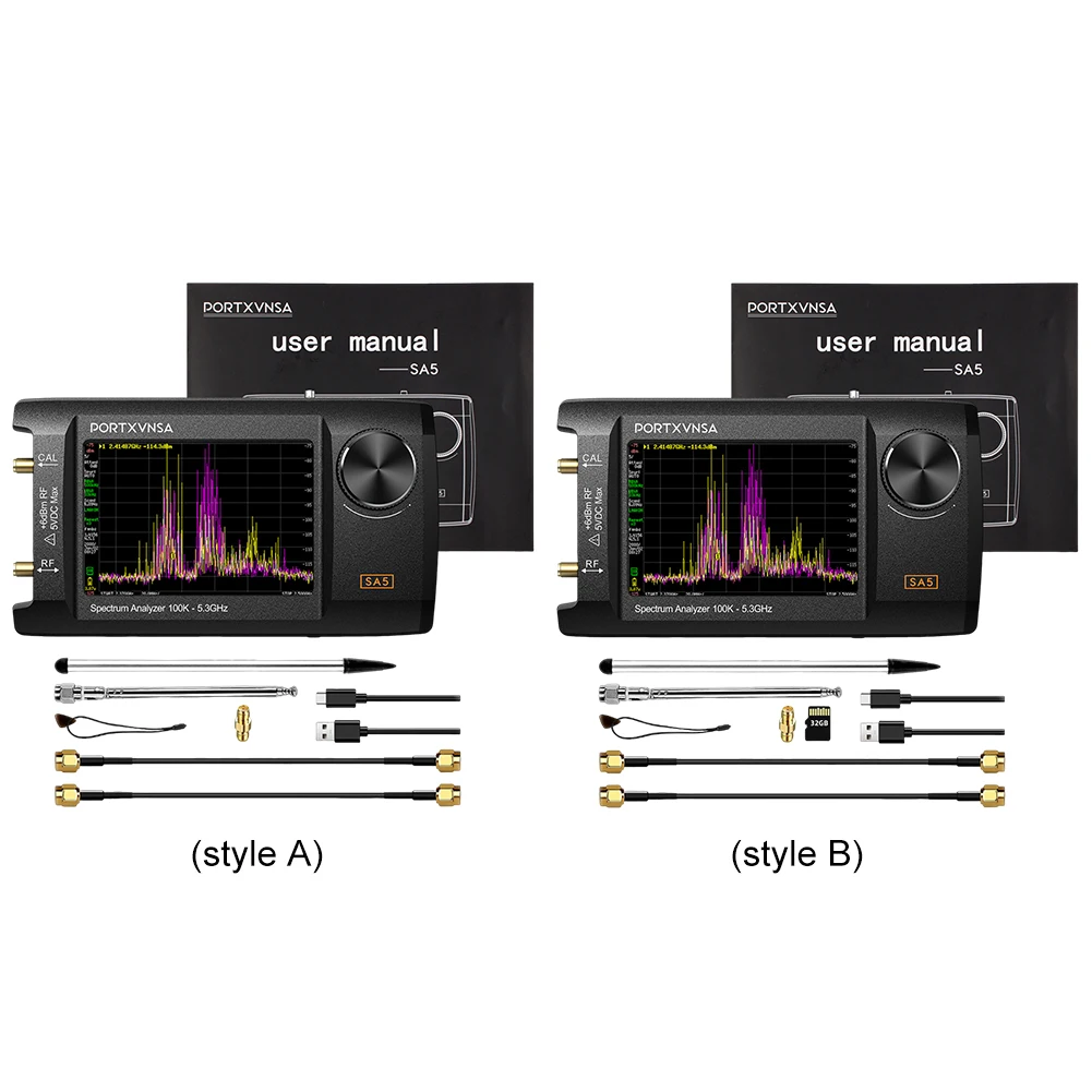 휴대용 스펙트럼 분석기 2 in 1 신호 발생기 100kHz5.3GHz 휴대용 스펙트럼 분석기 5000mAh 배터리(32GB 카드 포함)