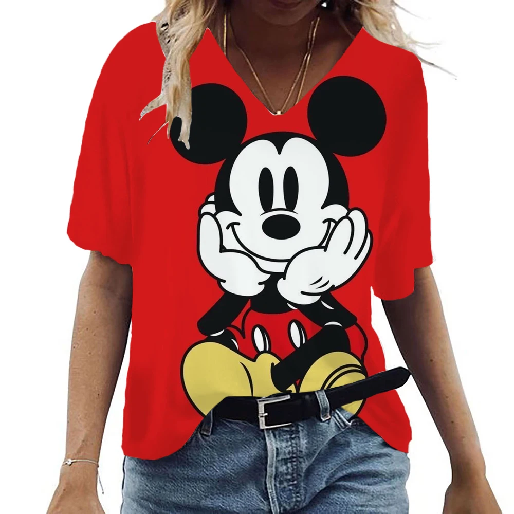 thumbnail image 1 of Nuevas camisetas para mujer, camisetas con estampado de Mickey Mouse de Disney, camisetas de moda con patrón simple para mujer, ropa de calle informal de verano para mujer, 1 of 5