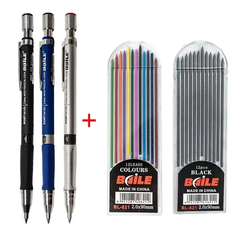 

2.0 mm Mechanical Pencils Set 2B Automatic Student Pencils Gray/color Pencil Refills Art Sketch School Supplies Kawaii Statione