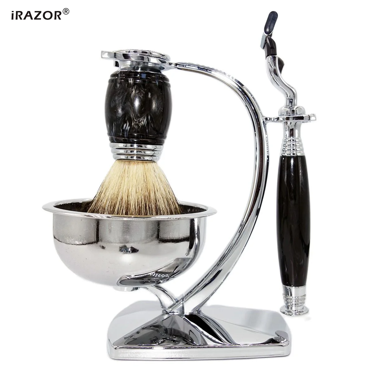 

iRAZOR New Deluxe Men's Shaving Kit Triple Edges Mach 3 Razor Honey Soft Badger Hair Brush Set Original Birthday Gift for Him