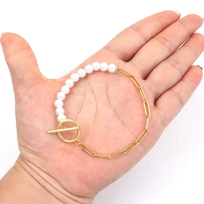 Chain Bracelet Stainless Steel Bracelets Stainless Steel Jewelry Fashion Paperclip Chain Bracelet Women Temperament Simulated Pearl Stainless Steel Chain Bracelet For Women Jewelry Gift