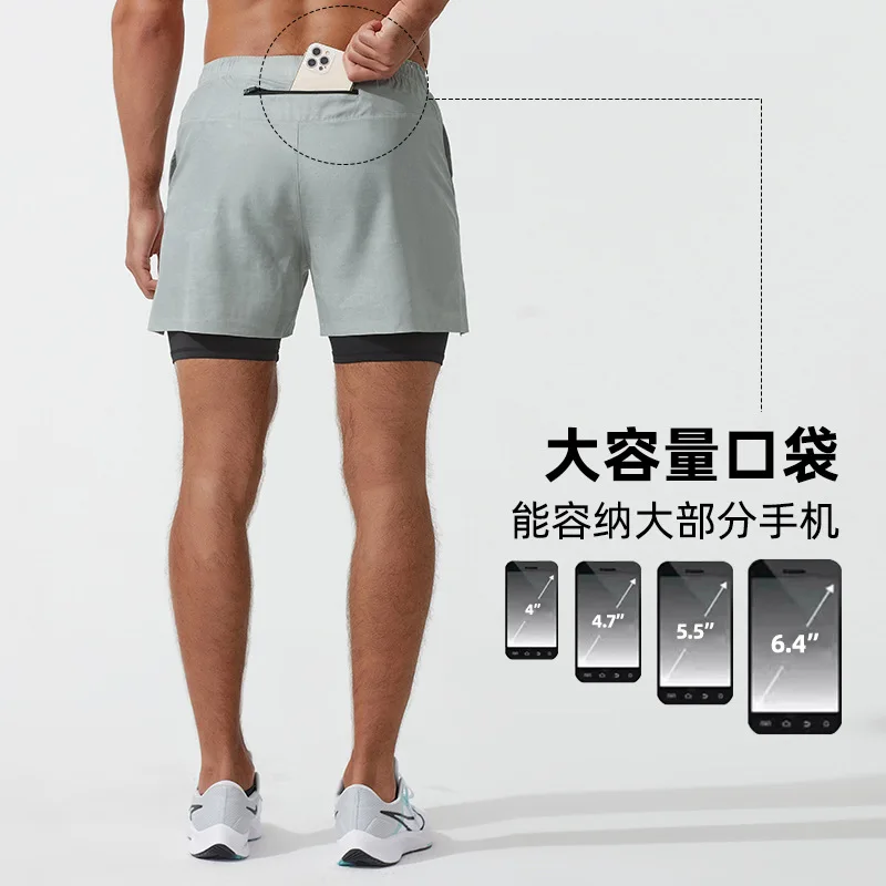 2 in 1 Marathon Shorts Quick Dry Long Distance Running Training Tights Sports Print Men Leggings Pants Gym Summer Pockets Lining