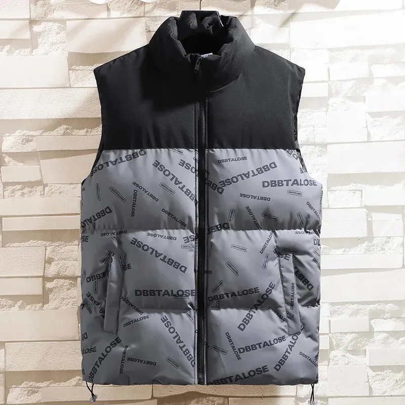 Autumn Winter Turtleneck Men's Letter Printed Sleeveless Zipper Pockets Cardigan Coats Vests Casual Loose Office Lady Tops
