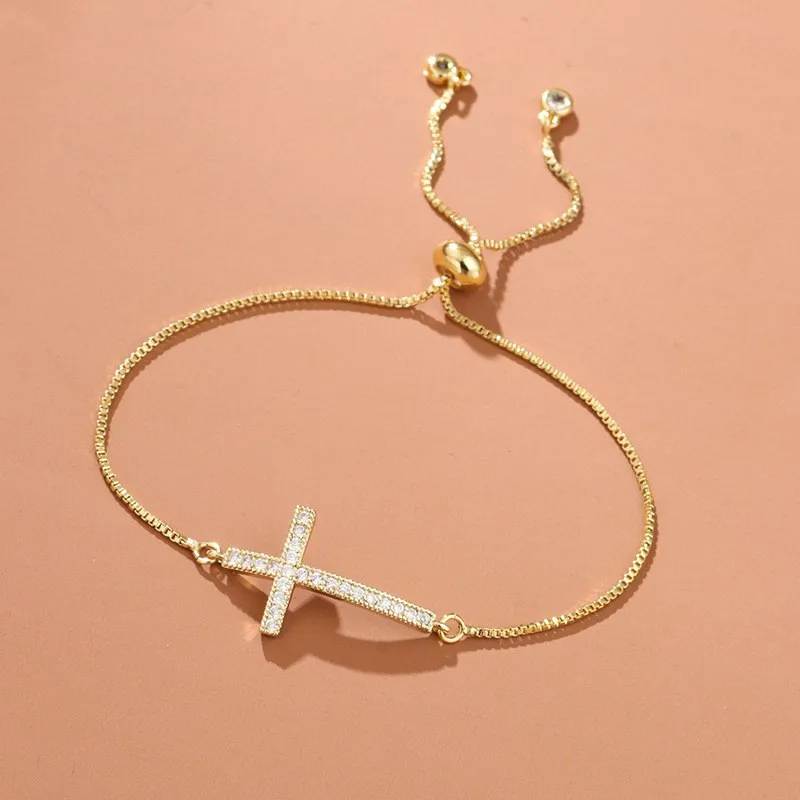 Stylish Copper Set Zirconium Cross Bracelet Men's AND