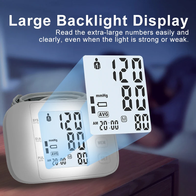 AiQUE Backlit Wrist Blood Pressure Monitor Tonometer Tensiometer Automatic Digital Pulsometer Sphygmomanometer Health Monitor