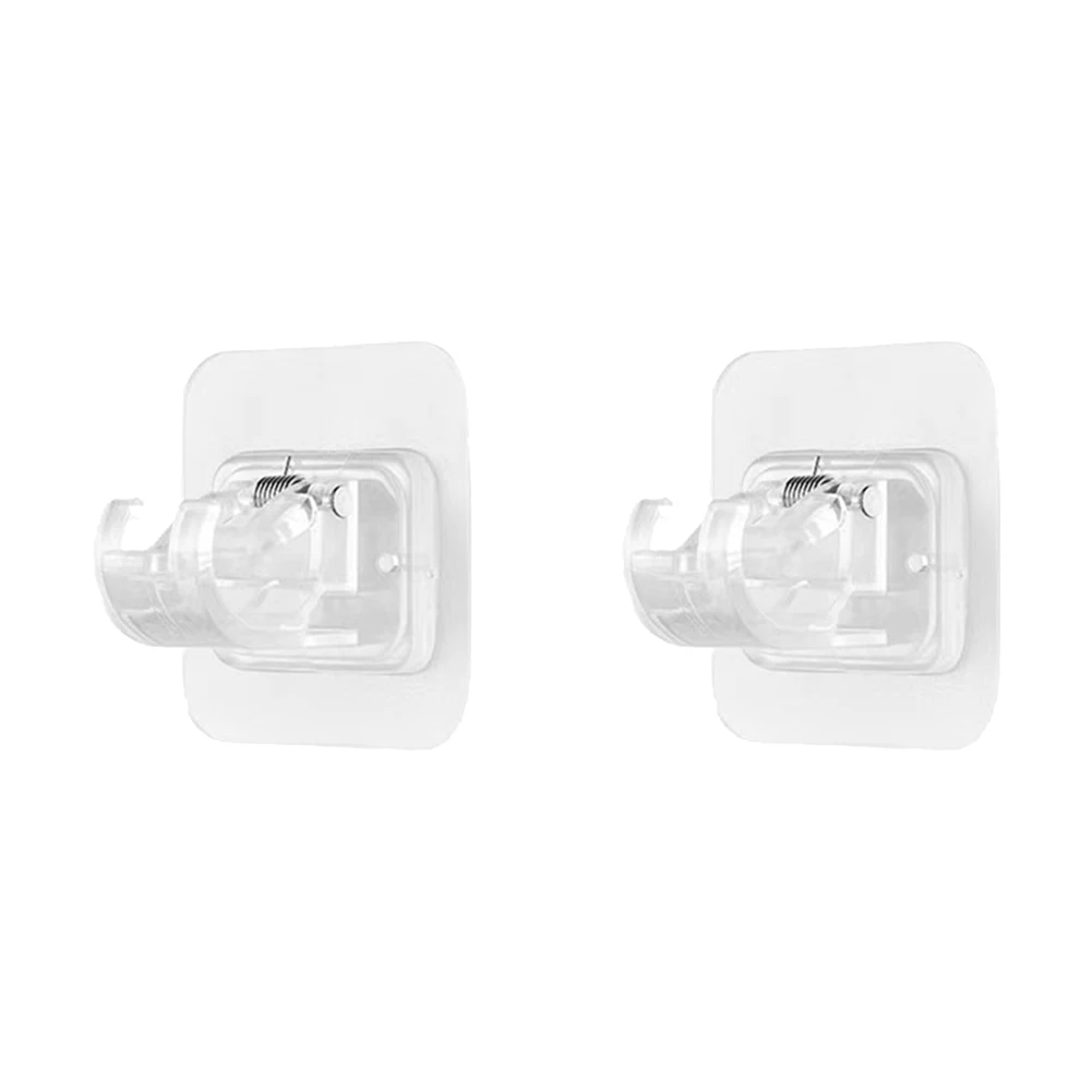 2pcs Home Powerful Curtain Rod Hanging Clip Hook Shower Curtain Rod Hanging Clip Bearing Adjustable Clear Wall Bracket Hooks