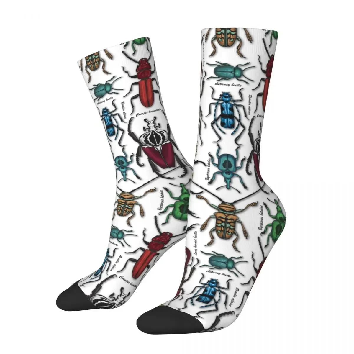 

Harajuku Beetles On White Soccer Socks 3D Printing Crew Socks for Women Men