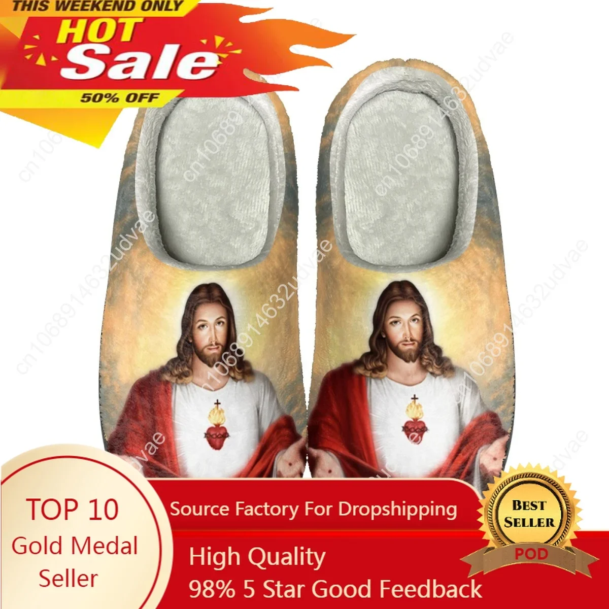 

God Jesus Women's Casual Home Slippers Indoor Bedroom Flats Couple Cotton Slipper Autumn Winter Warm Comfy Footwear Drop Ship