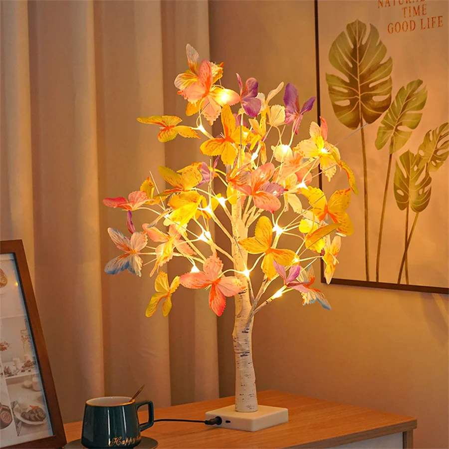 thumbnail image 1 of Árbol de mariposas con luz LED de 60 cm, árbol de bonsái de abedul para mesa, luz nocturna, lámpara de árbol de Navidad artificial para decoración de mesa, 1 of 5