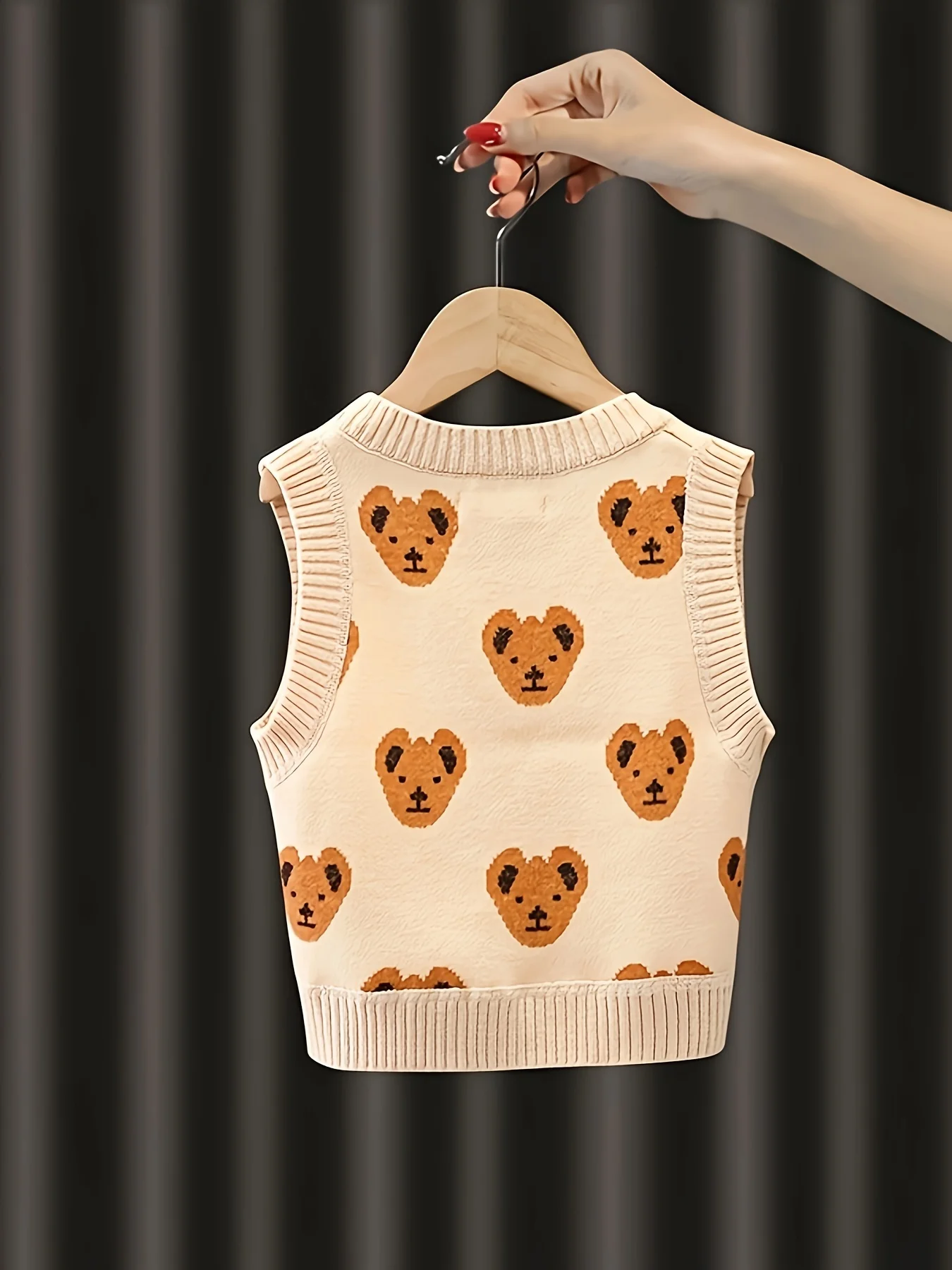 Autumn Outerwear for Boys and Girls, Baby Vest with Bear Design, V-Neck Infant Knitted Vest, Children's Sweater Vest - 5
