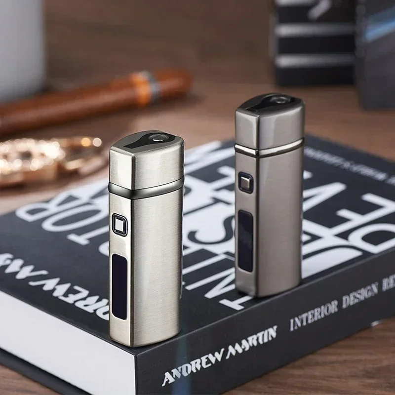 New 2025 touch sensitive metal outdoor windproof Type-C rechargeable portable turbo three torch blue flame jet gas lighter 6