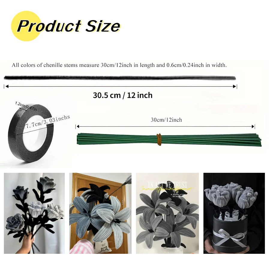 Chenille Stem Grey Pipe Cleaners Craft Sticks Craft Supplies Colored Pipe Cleaner Creative Handmade DIY Flowers