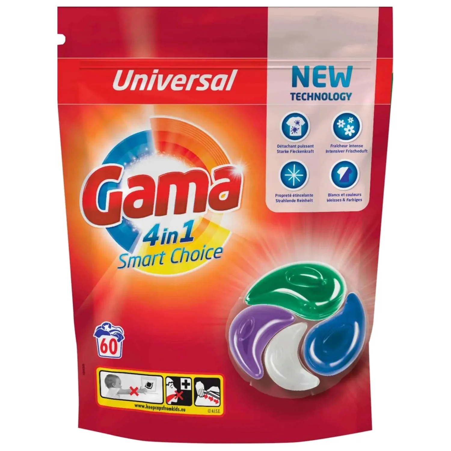 Kapsułki do prania GAMA 4in1 Smart Universal 60szt z Polski za $12.41 / ~46zł