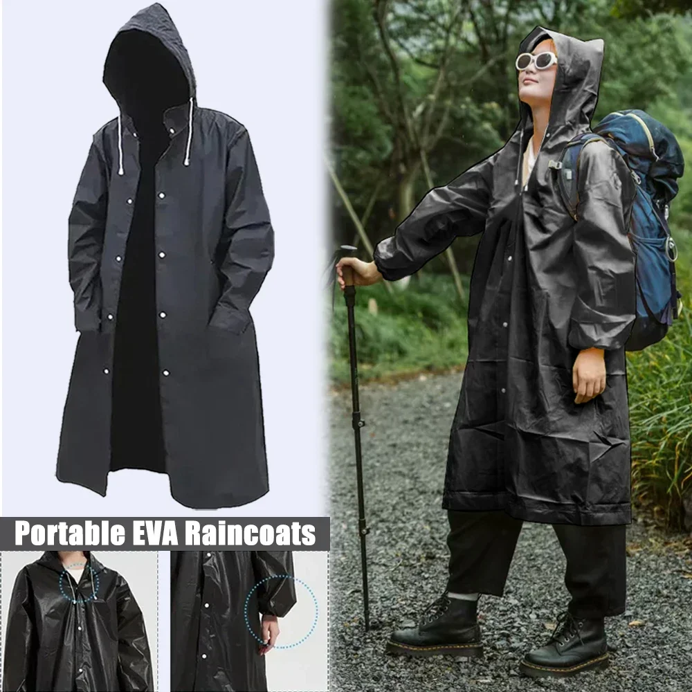 1pc 블랙 성인 후드 롱 레인코트 남성 여성 판초 방수 재킷 불침투성 오버코트 야외 하이킹 여행 낚시용