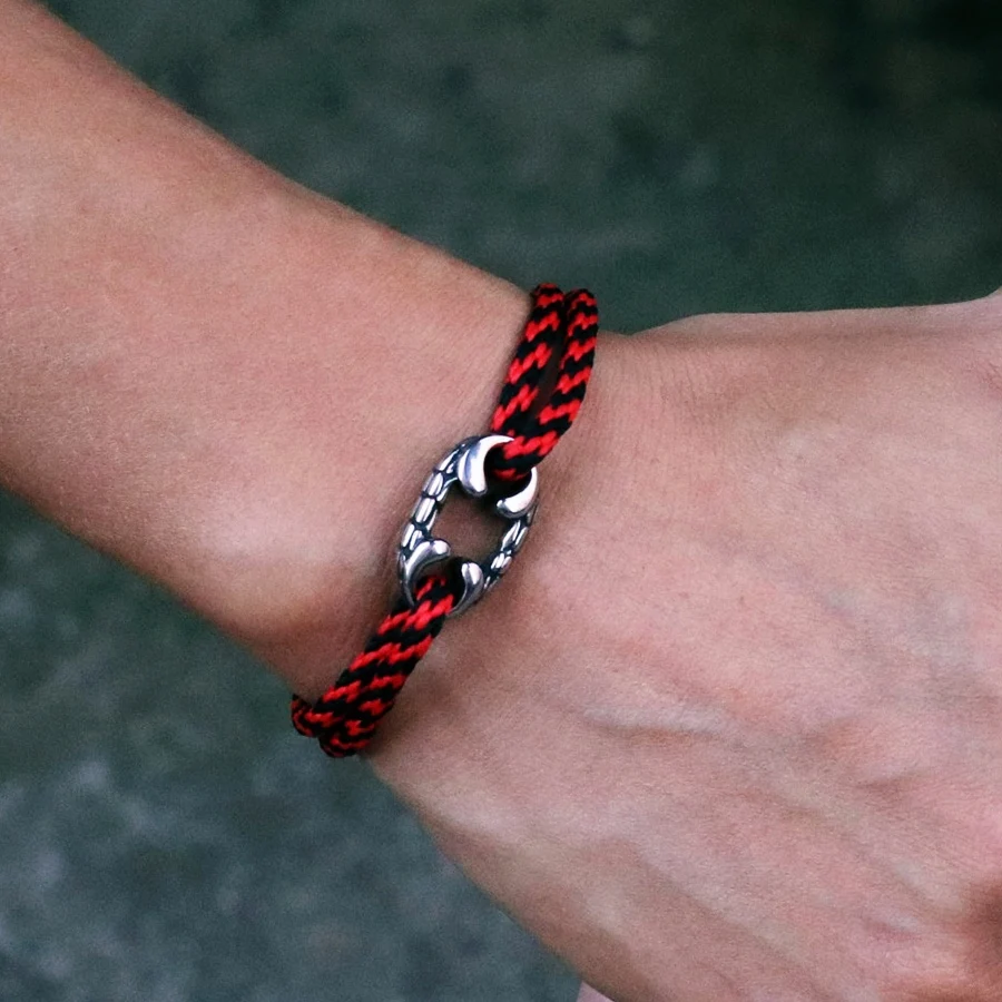 Men Adjustable Nautical String Bracelet Stainless Steel Cycling