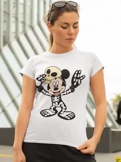 Camiseta blanca de Disney con estampado de Mickey para Halloween, de vestir de esqueleto de la serie de tallas S-3XL para mujer, camisetas Kawaii superventas _ - AliExpress Mobile