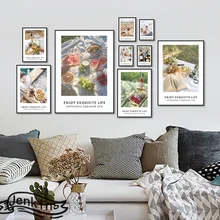 Seaside Beach Camping Wine Fruit Bread Waffle Posters Canvas Painting Wall Art Modern Pictures Prints For Living Room Home Decor