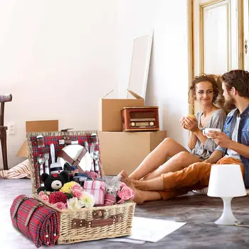 Wicker Picnic Basket for 4 with Waterproof Picnic Blanket and Insulated Cooler, Willow Hamper for Camping, Outdoors, Photoshoot 4