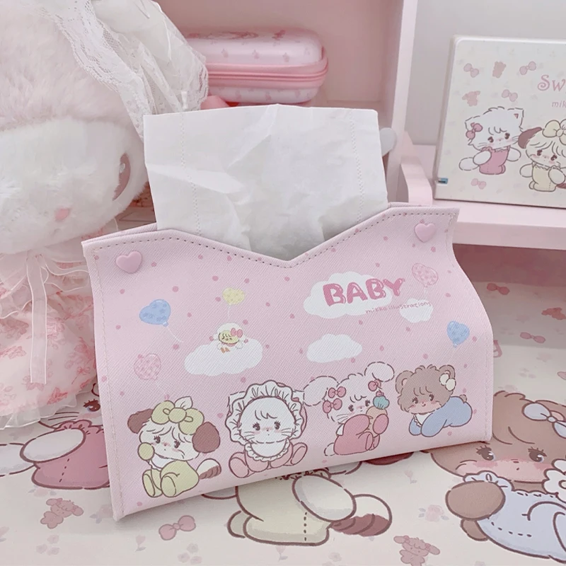 

Anime Mikko Tissue Box Cartoon Cat Paper Napkin Case Cute Pu Leather Animal Home Car Paper Storage Boxes Desktop Decoration Gift