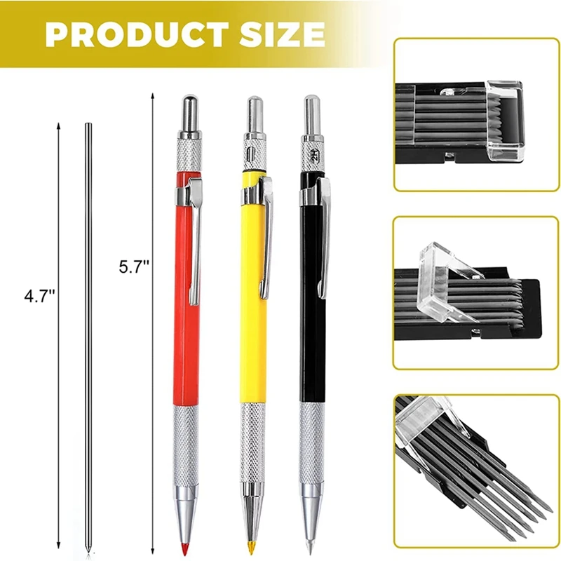 2Pcs Mechanical Carpenter Pencils Set With Built-In Sharpener For Steel Pipe Fitter Welder A