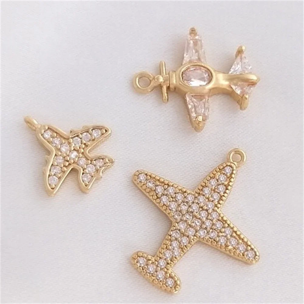 

14K Gold Filled Micro Inlaid Zircon Airplane Pendant Handmade Fashion Pendant DIY Necklace Bracelet Jewelry Accessories K211