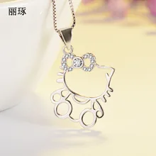 

TAKARA TOMY Cute Cartoon Hello Kitty Pendant Necklace Stainless Steel Ladies Silver Plated Alloy Jewelry