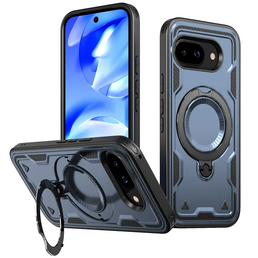 Rugged Military Armor Phone Case with Magnetic Ring and Rotating Bracket Cover